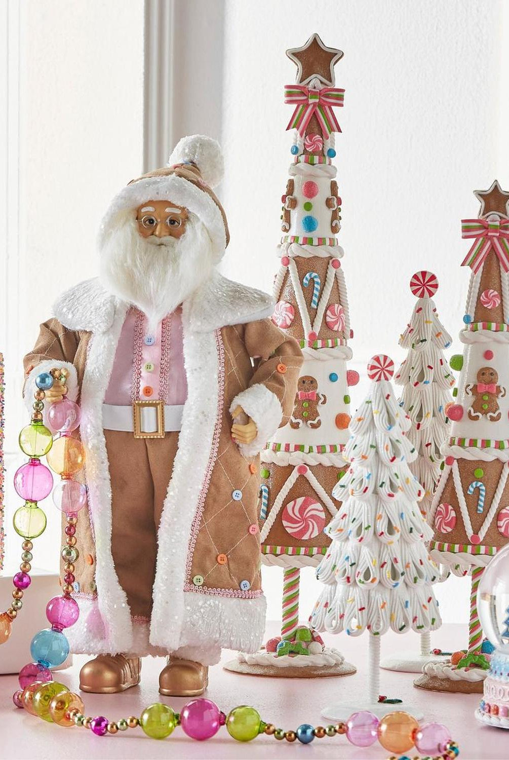 18" Pastel Gingerbread Christmas Santa Figure