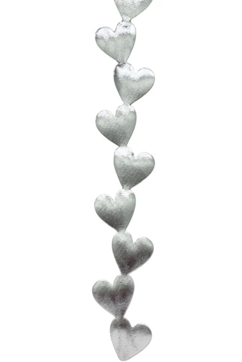 Silver metallic vinyl puffy heart garland with shiny textured finish
