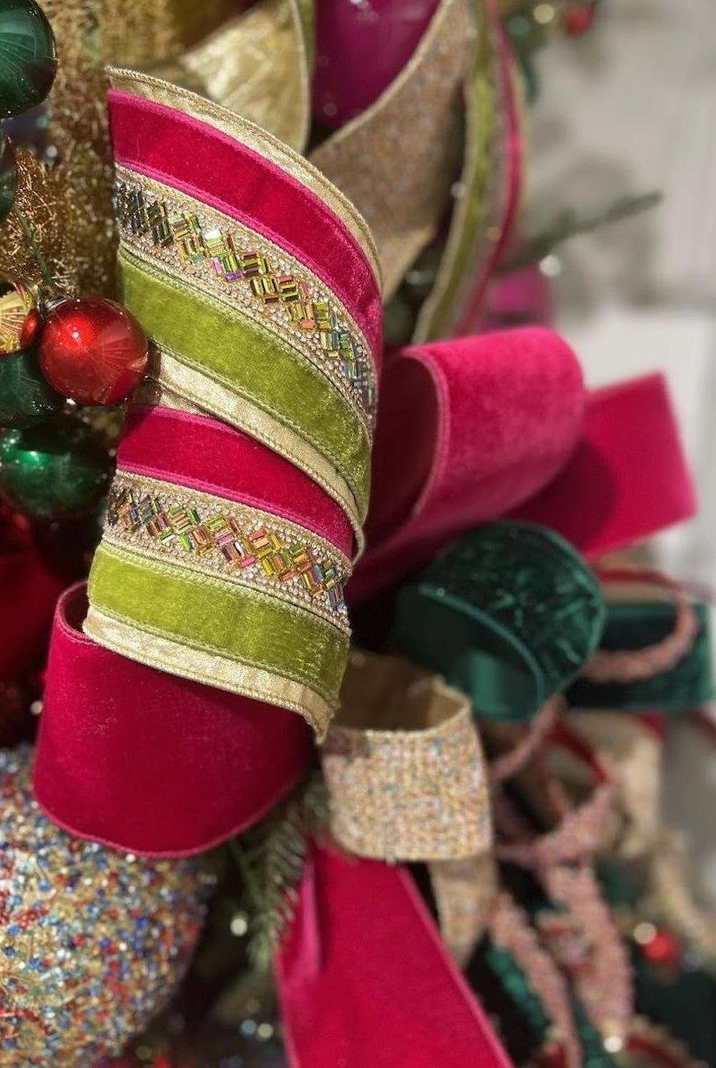 4" Plush Jubilee Gem Ribbon: Hot Pink/Lime (5 Yards)