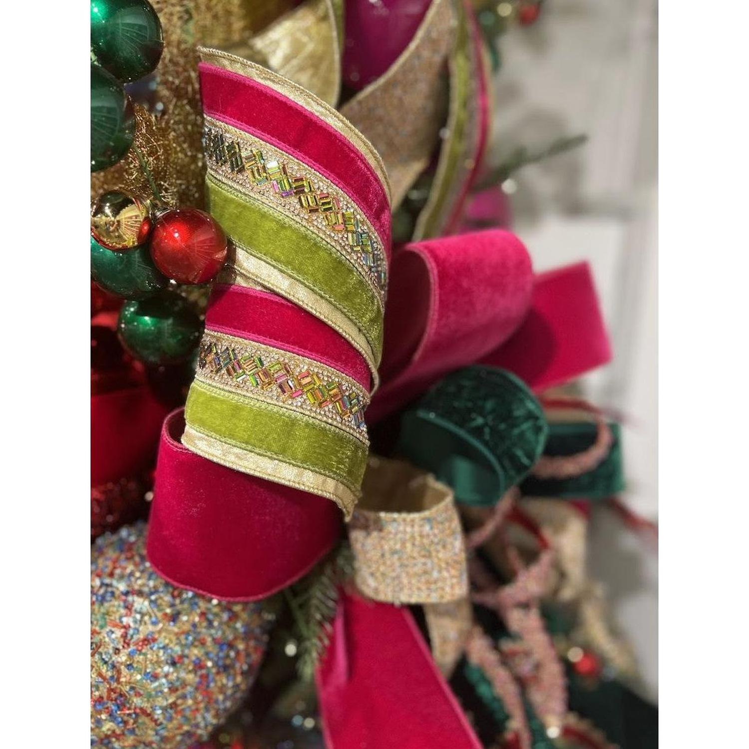 4" Plush Jubilee Gem Ribbon: Hot Pink/Lime (5 Yards)