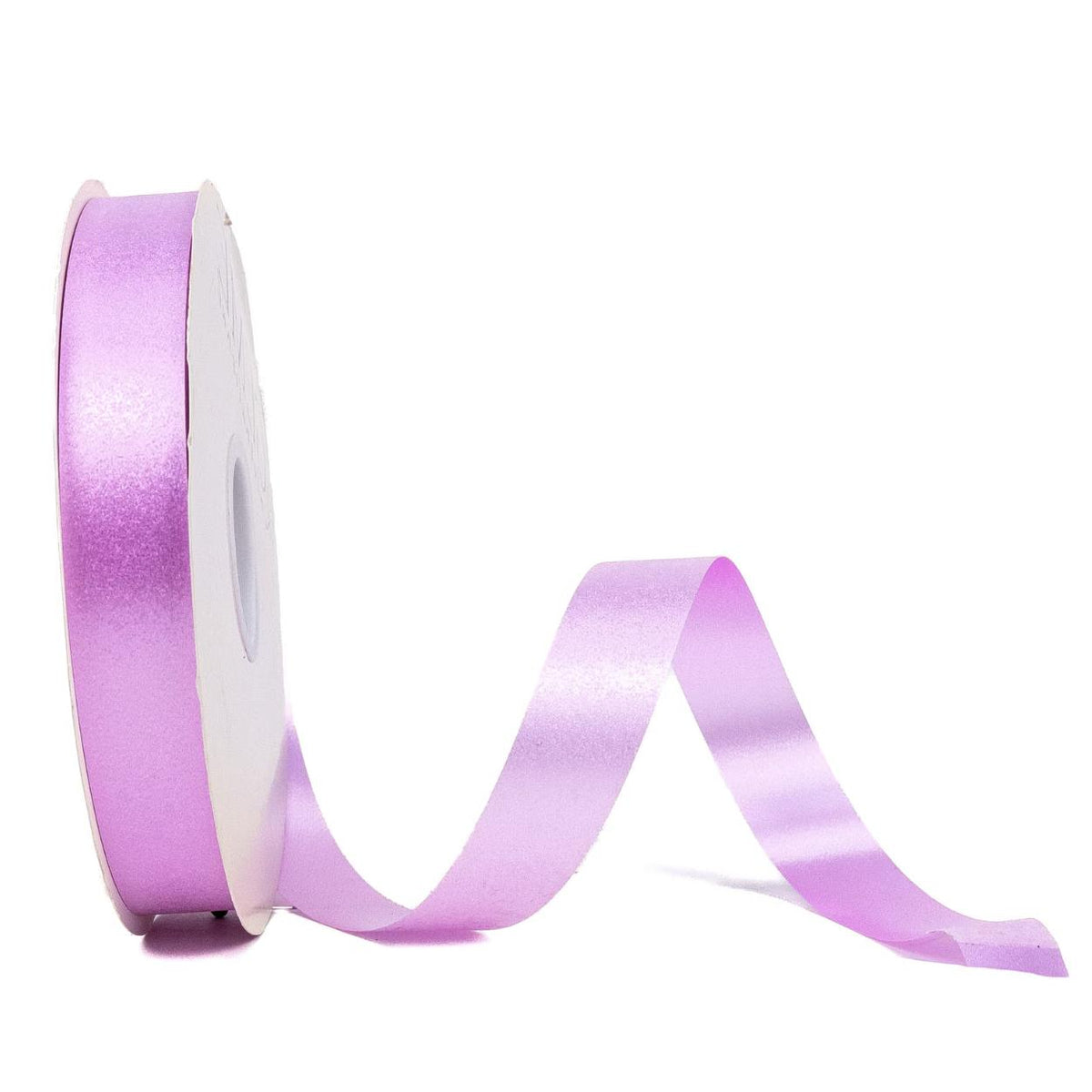 Side view of shimmering pink glitter ribbon with flat edges