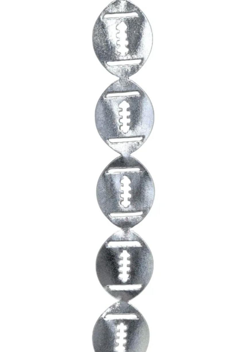 Silver metallic vinyl puffy football homecoming mum streamer