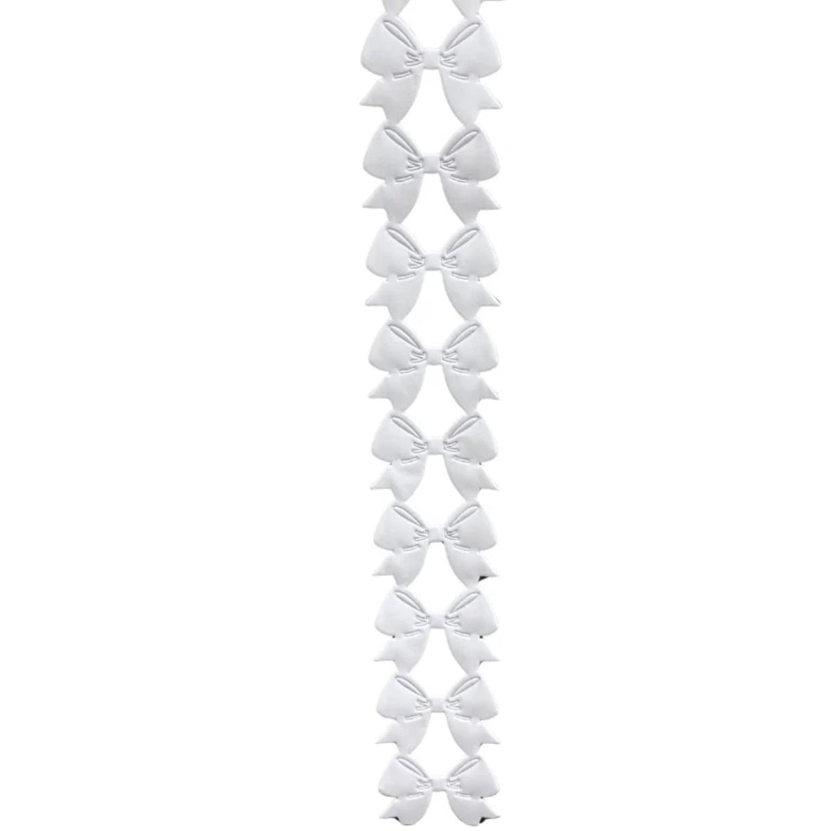 White metallic vinyl puffy bow garland with glossy texture
