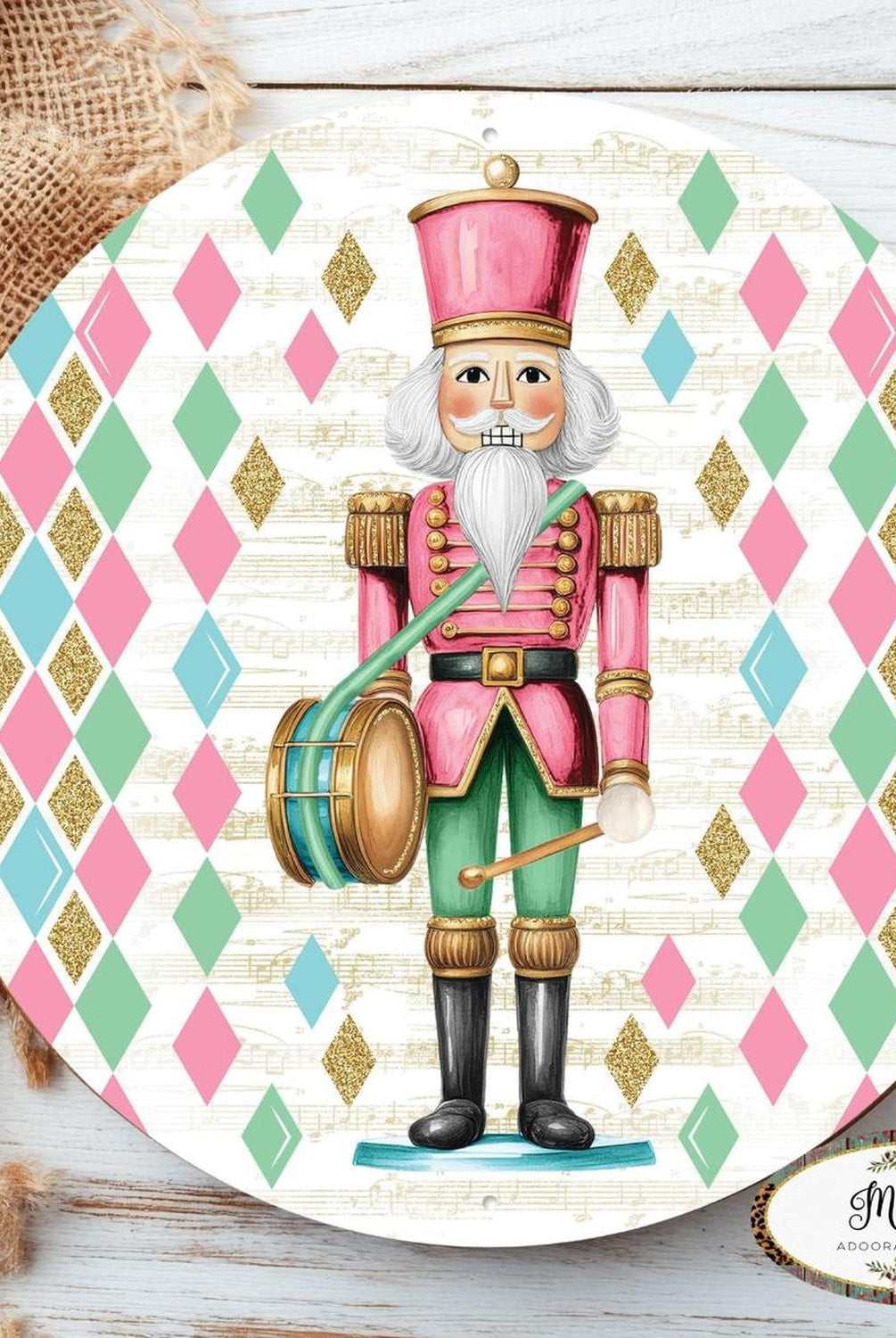 12" Metal Round Sign: Glitter Pastel Nutcracker