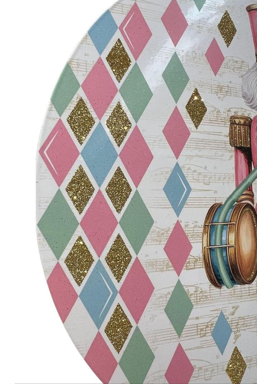12" Metal Round Sign: Glitter Pastel Nutcracker