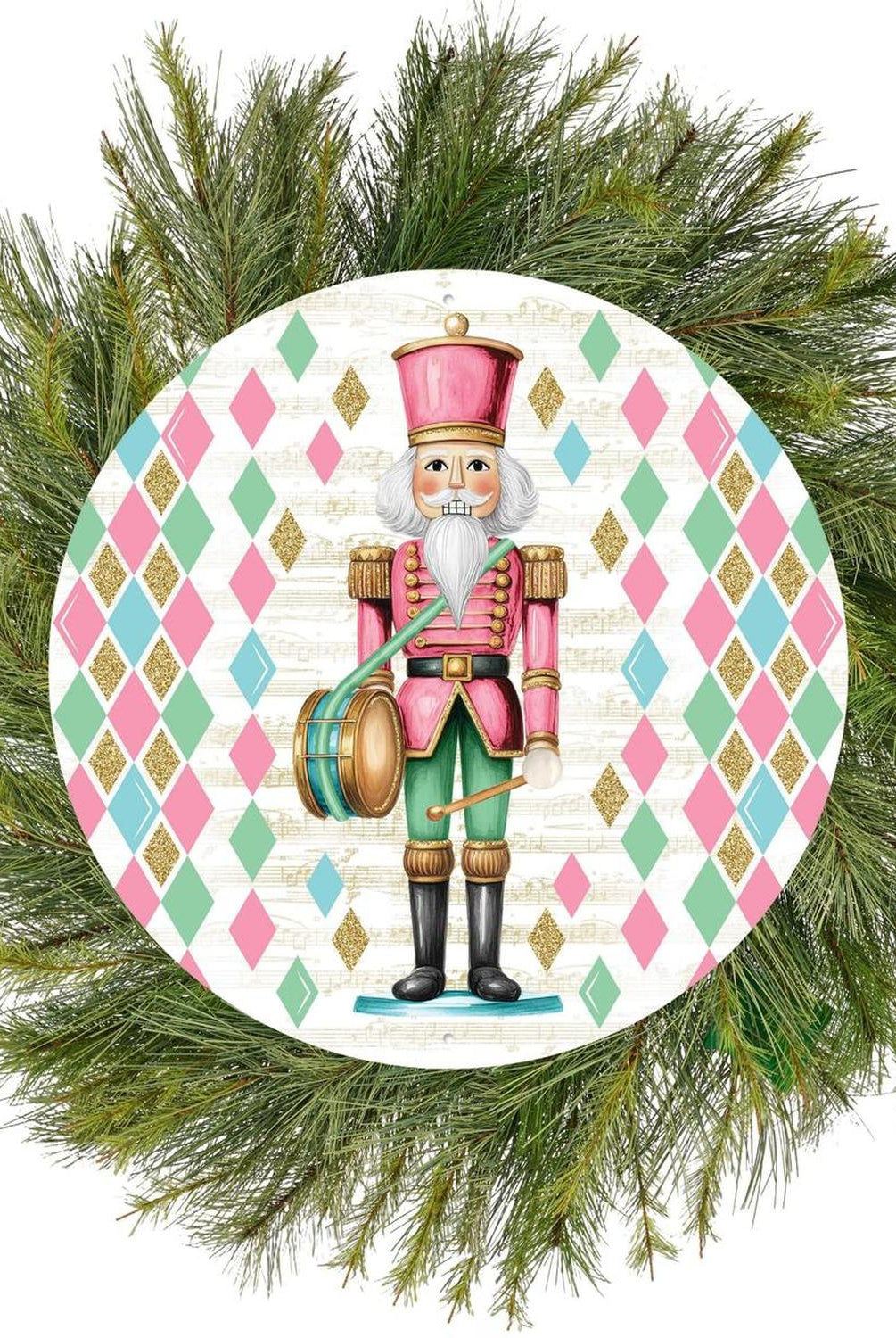 12" Metal Round Sign: Glitter Pastel Nutcracker