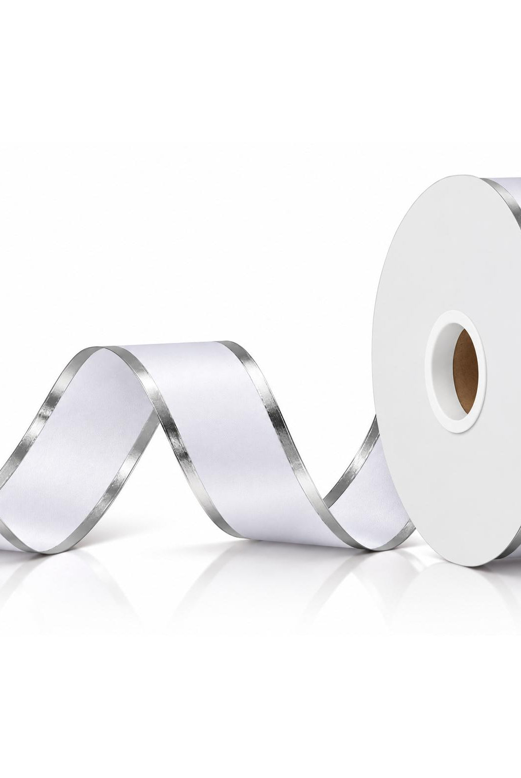 Unspooled white and silver striped homecoming ribbon