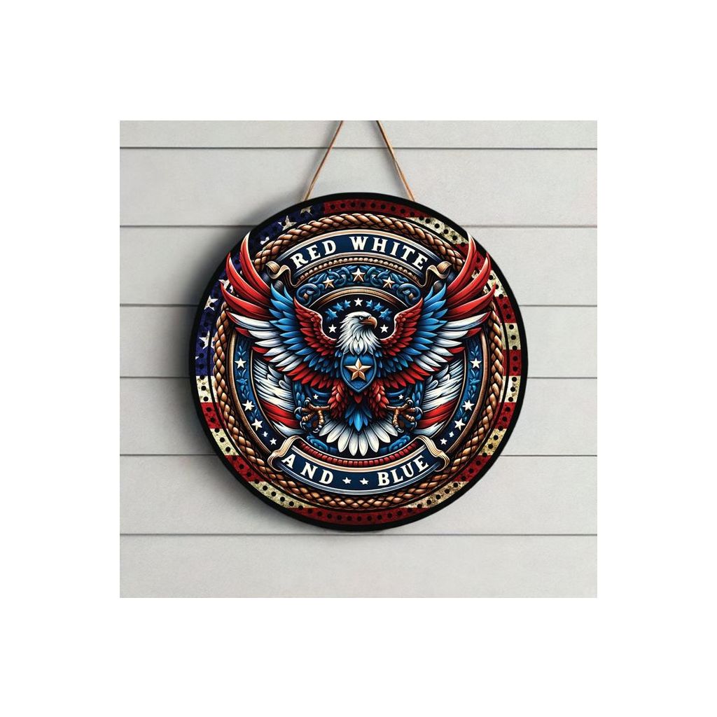 Shop For American Eagle Red White Blue Round Sign at Michelle's aDOORable Creations