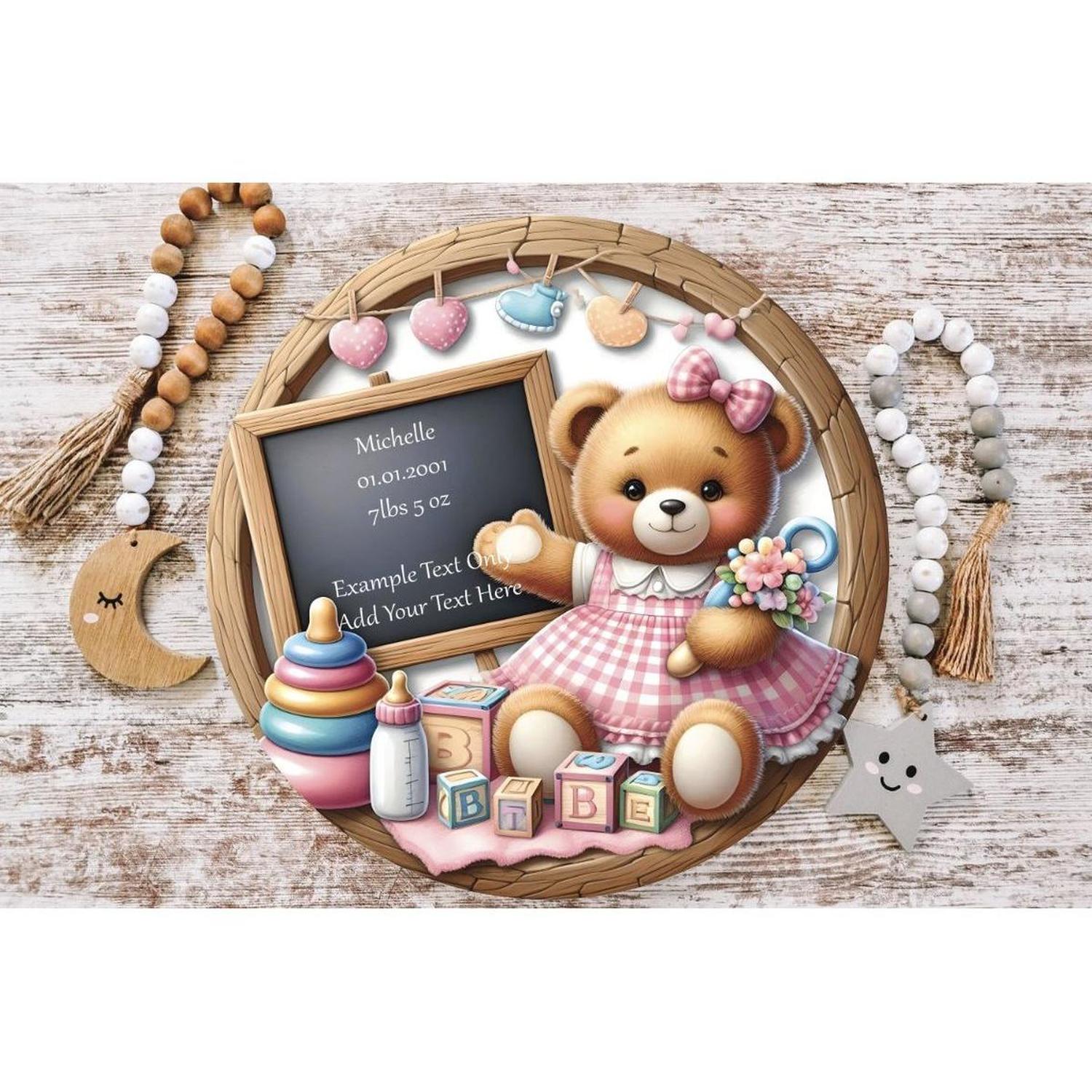 Shop For Baby Bear Girl Announcement Round Sign at Michelle's aDOORable Creations