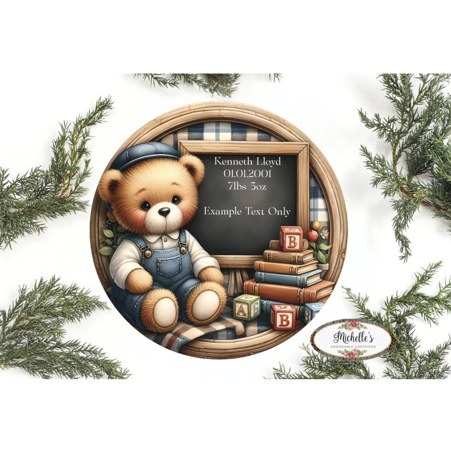 Shop For Baby Boy Bear Announcement Round Sign at Michelle's aDOORable Creations