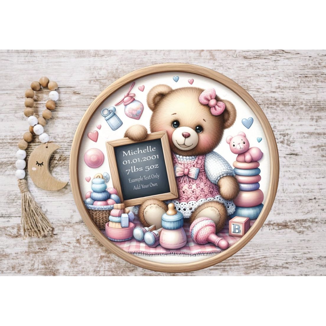 Shop For Baby Girl Bear Announcement Round Sign at Michelle's aDOORable Creations