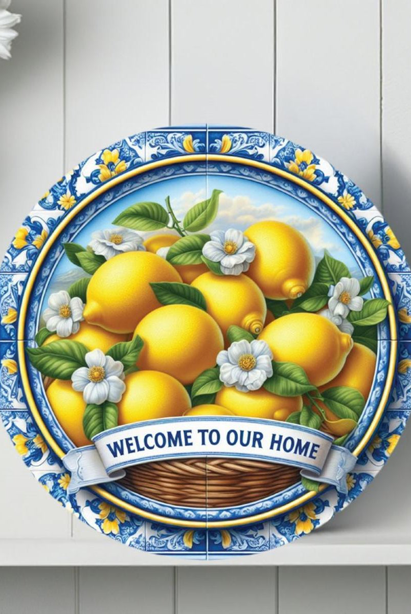 Shop For Blue Welcome To Our Home Lemon Round Sign at Michelle's aDOORable Creations
