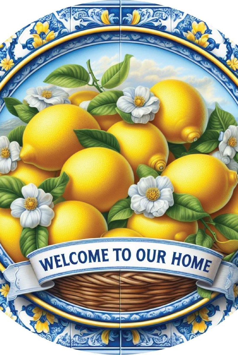 Shop For Blue Welcome To Our Home Lemon Round Sign at Michelle's aDOORable Creations