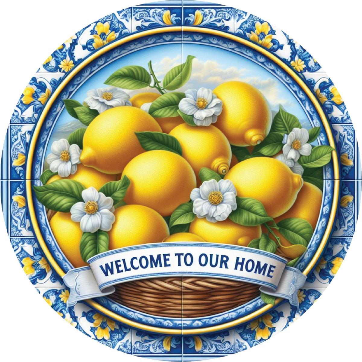 Shop For Blue Welcome To Our Home Lemon Round Sign at Michelle's aDOORable Creations