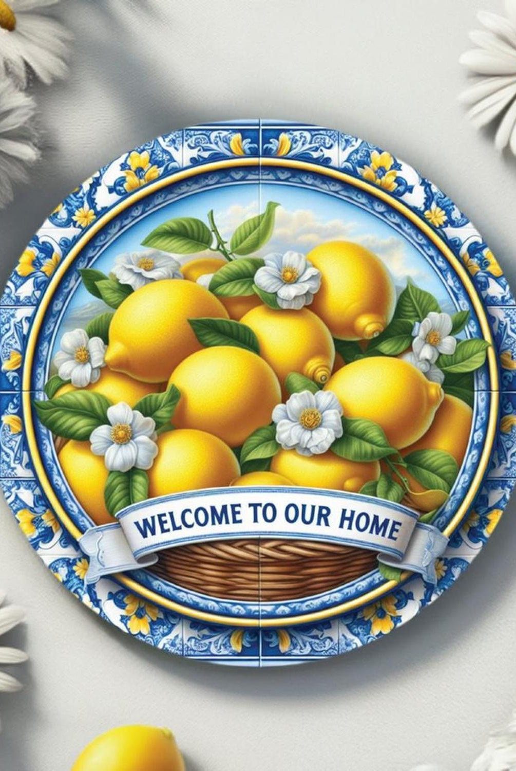 Blue Welcome To Our Home Lemon Round Sign
