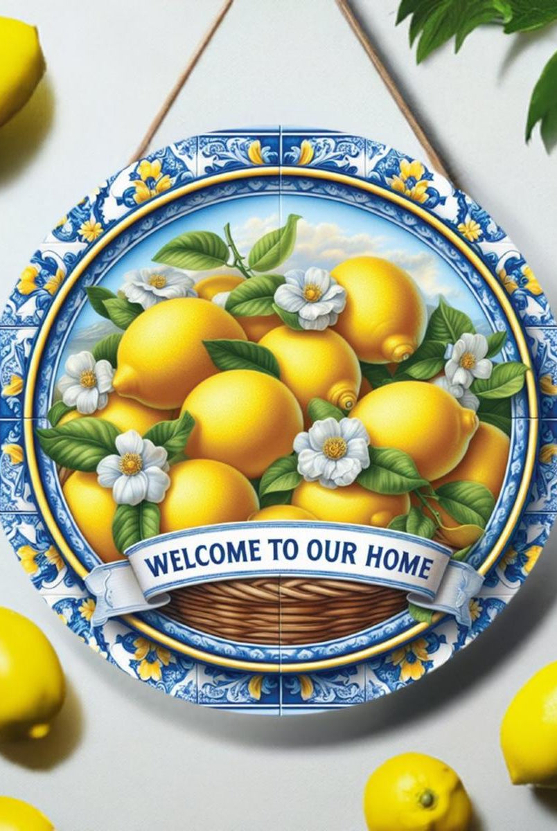Shop For Blue Welcome To Our Home Lemon Round Sign at Michelle's aDOORable Creations
