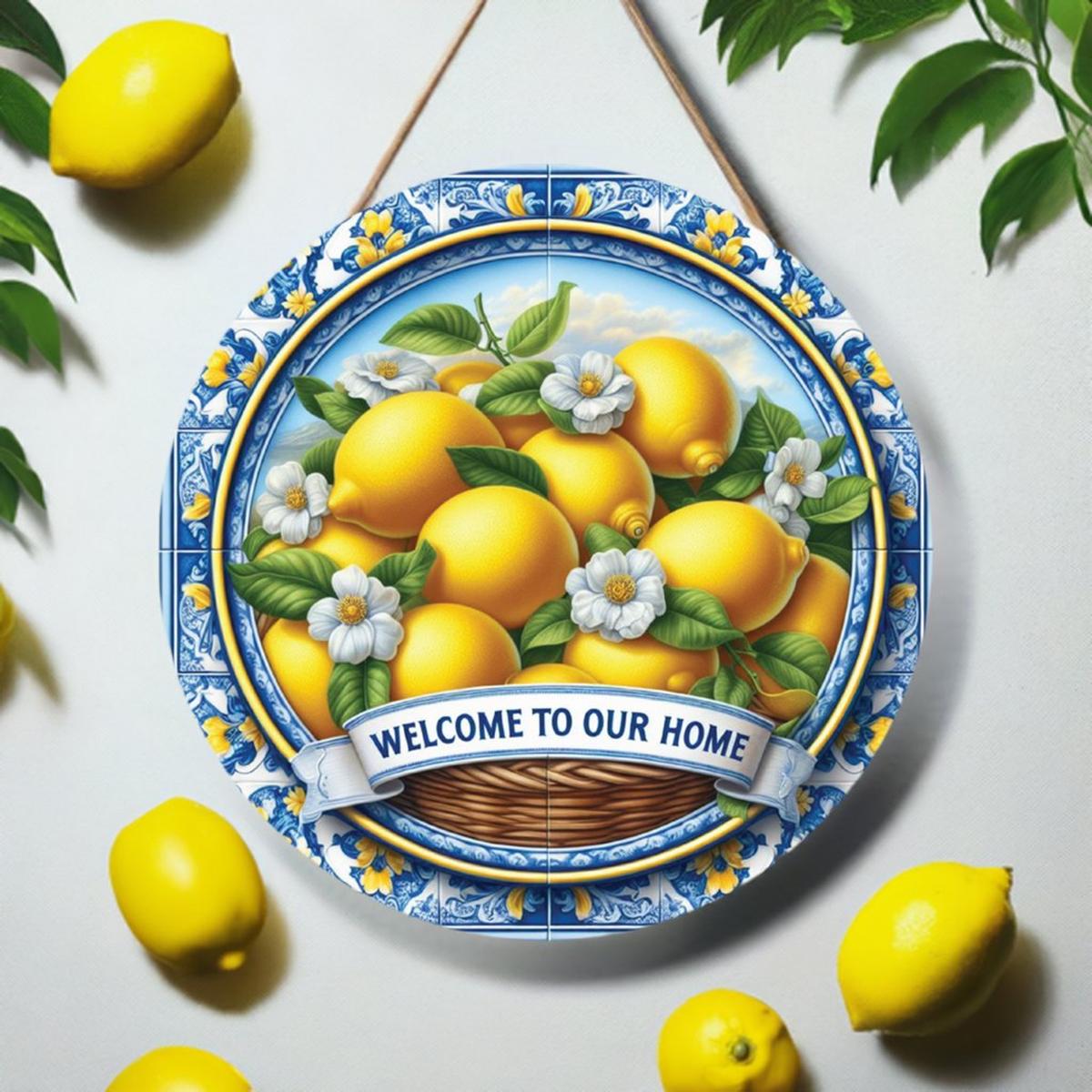 Shop For Blue Welcome To Our Home Lemon Round Sign at Michelle's aDOORable Creations