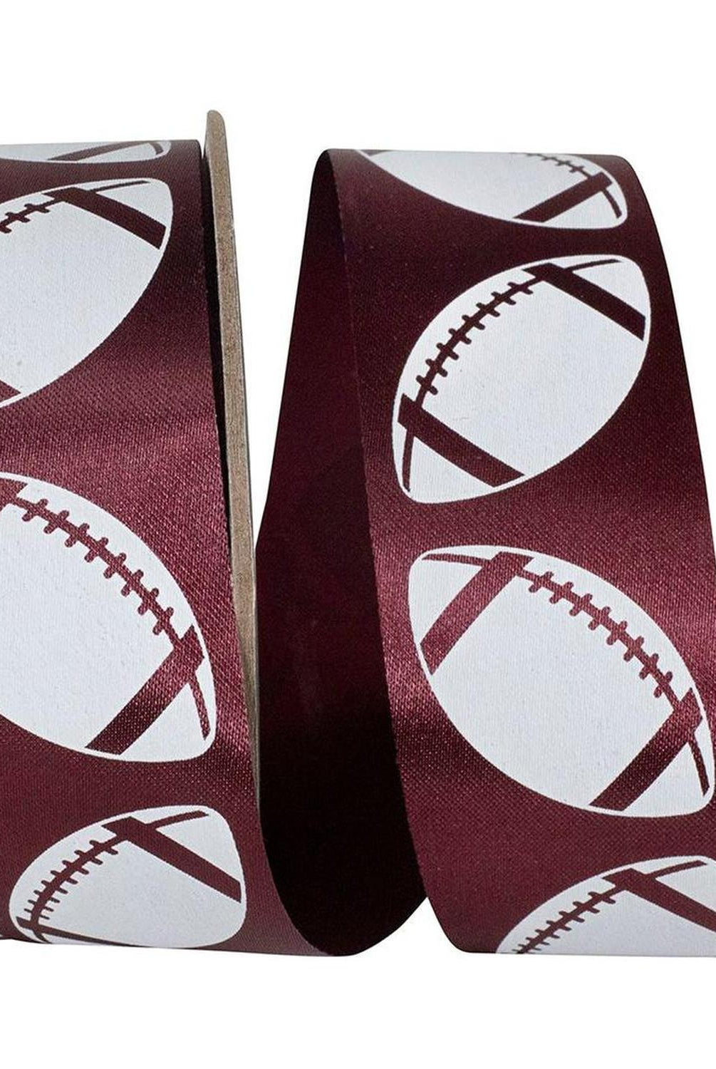 1 3/8 in Homecoming Football Ribbon: Burgundy/White (25 Yards)