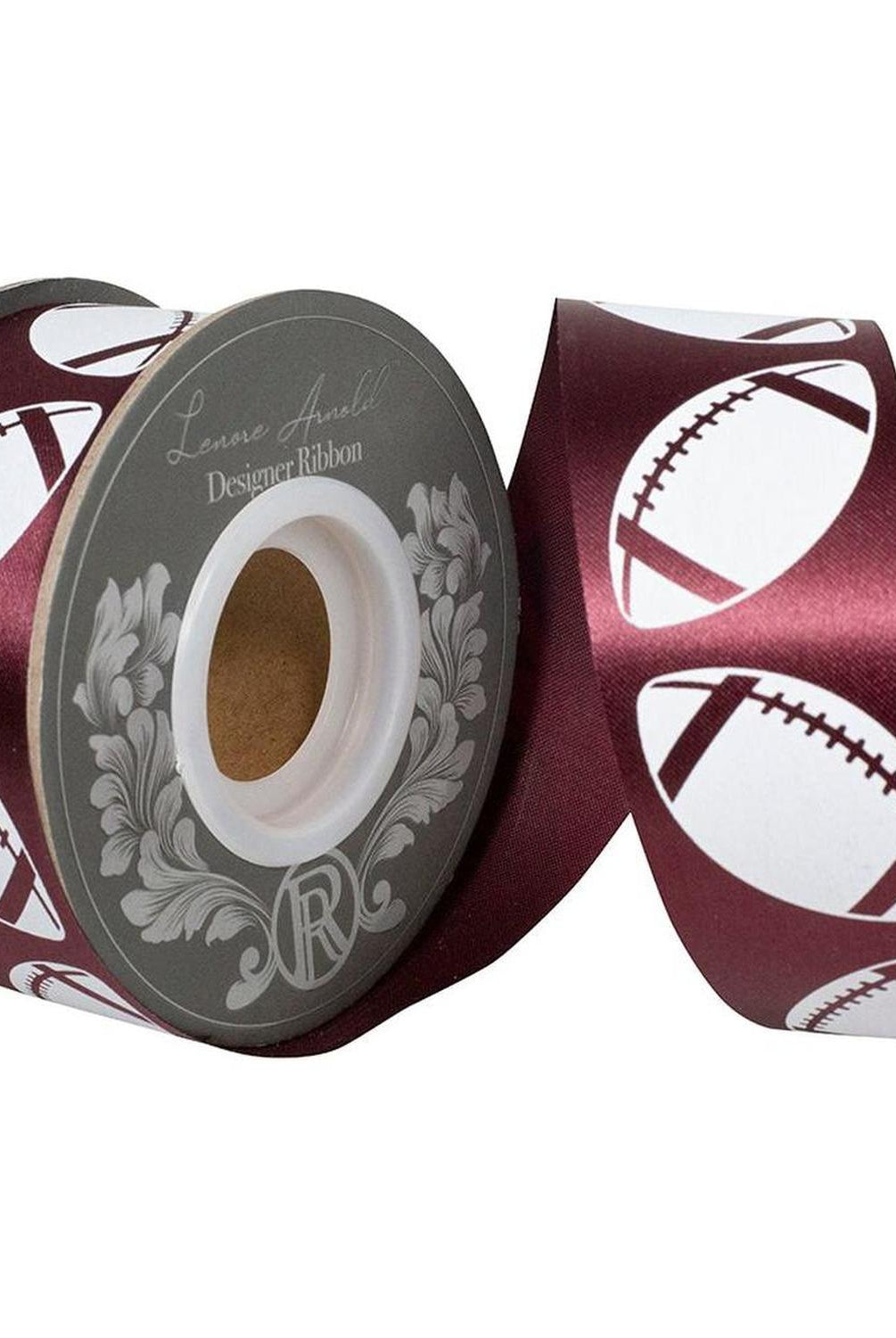 1 3/8 in Homecoming Football Ribbon: Burgundy/White (25 Yards)