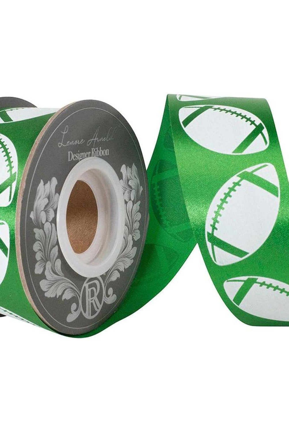 1 3/8 in Homecoming Football Ribbon: Emerald/White (25 Yards)