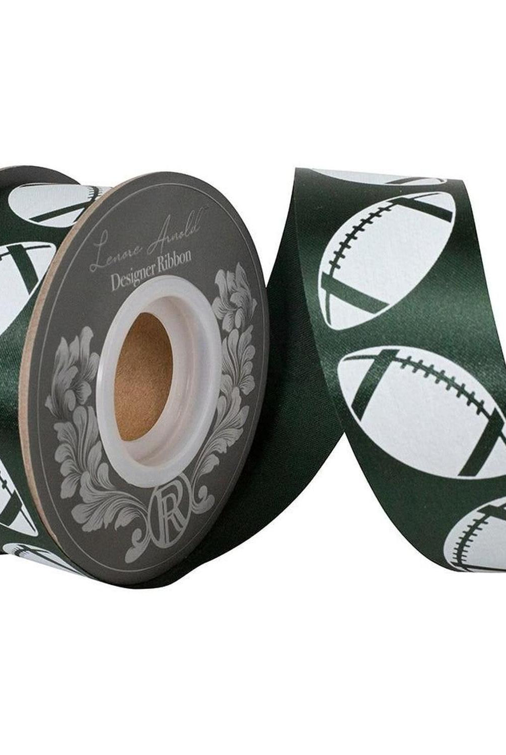 1 3/8 in Homecoming Football Ribbon: Hunter/White (25 Yards)