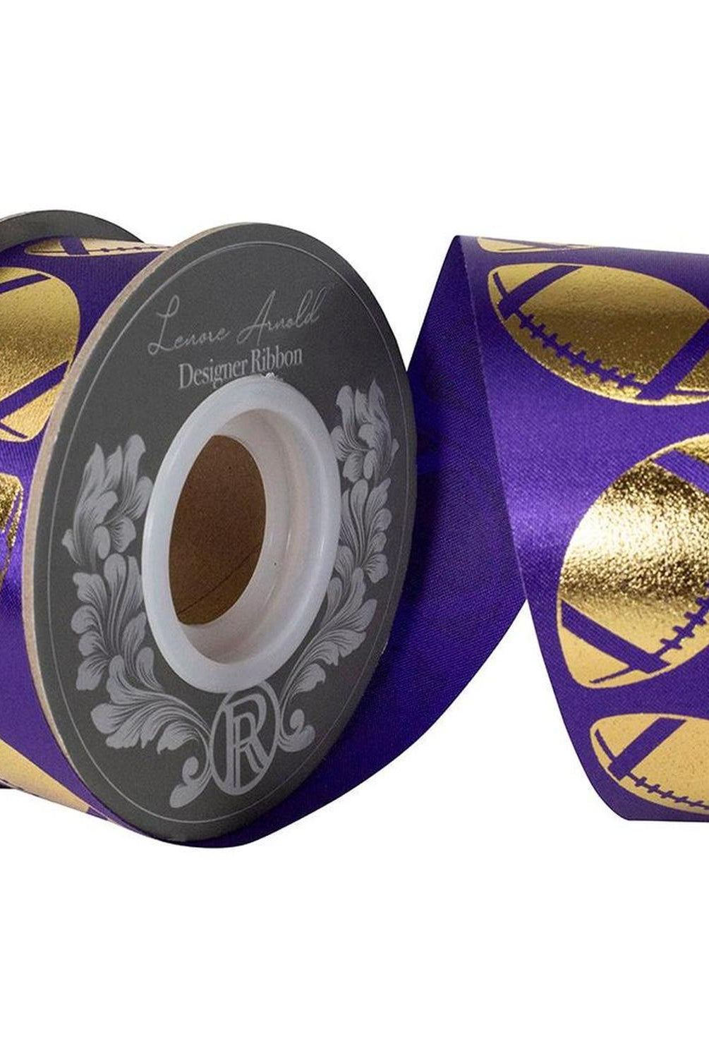 1 3/8 in Homecoming Football Ribbon: Purple/Gold (25 Yards)