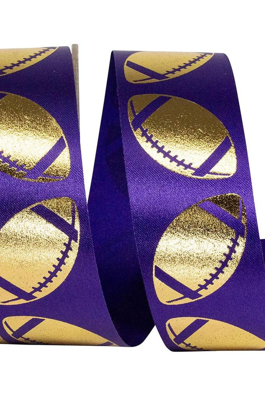 1 3/8 in Homecoming Football Ribbon: Purple/Gold (25 Yards)