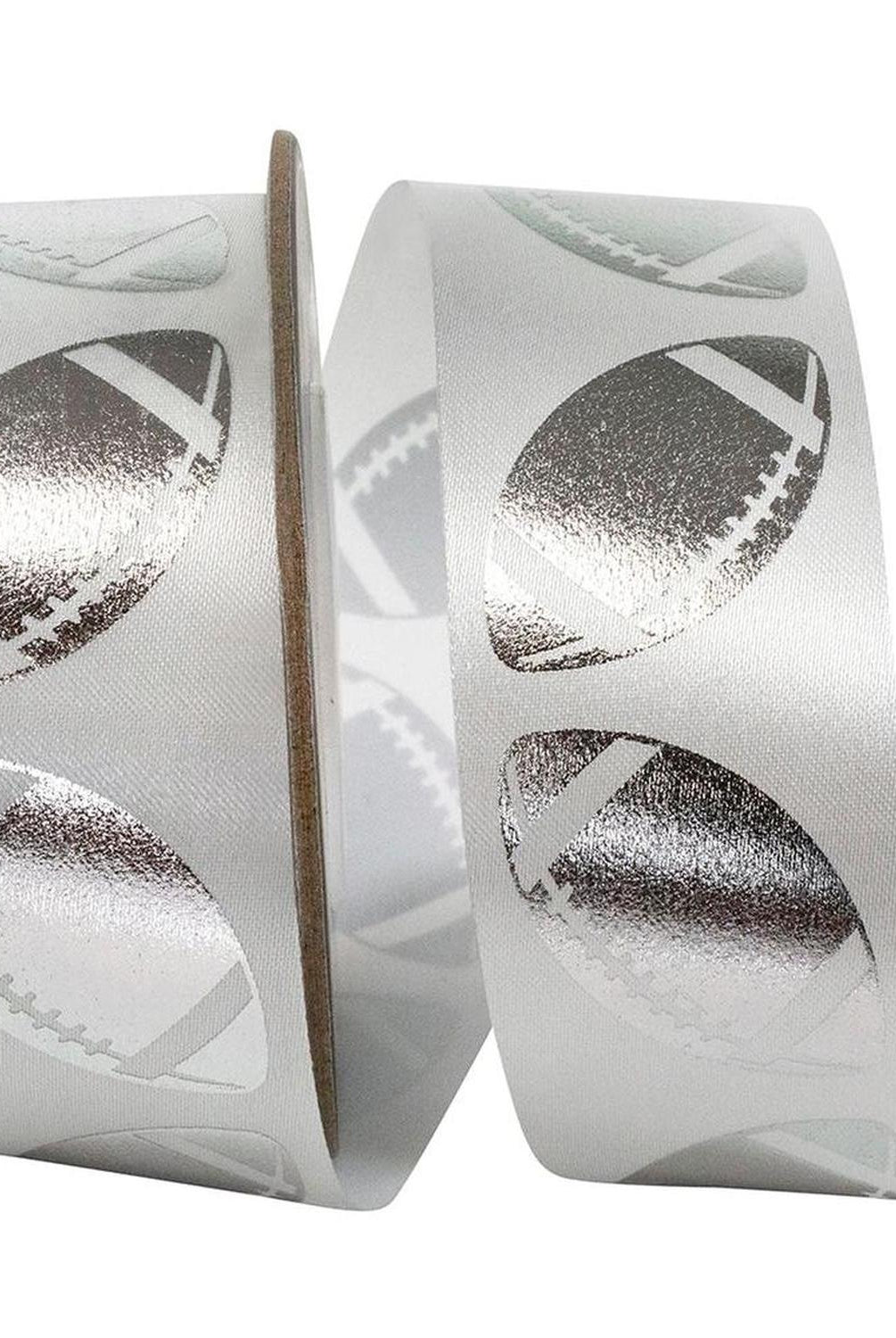 1 3/8 in Homecoming Football Ribbon: White/Silver (25 Yards)