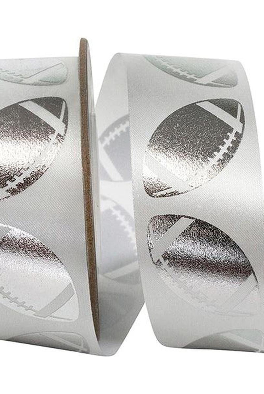 1 3/8 in Homecoming Football Ribbon: White/Silver (25 Yards)