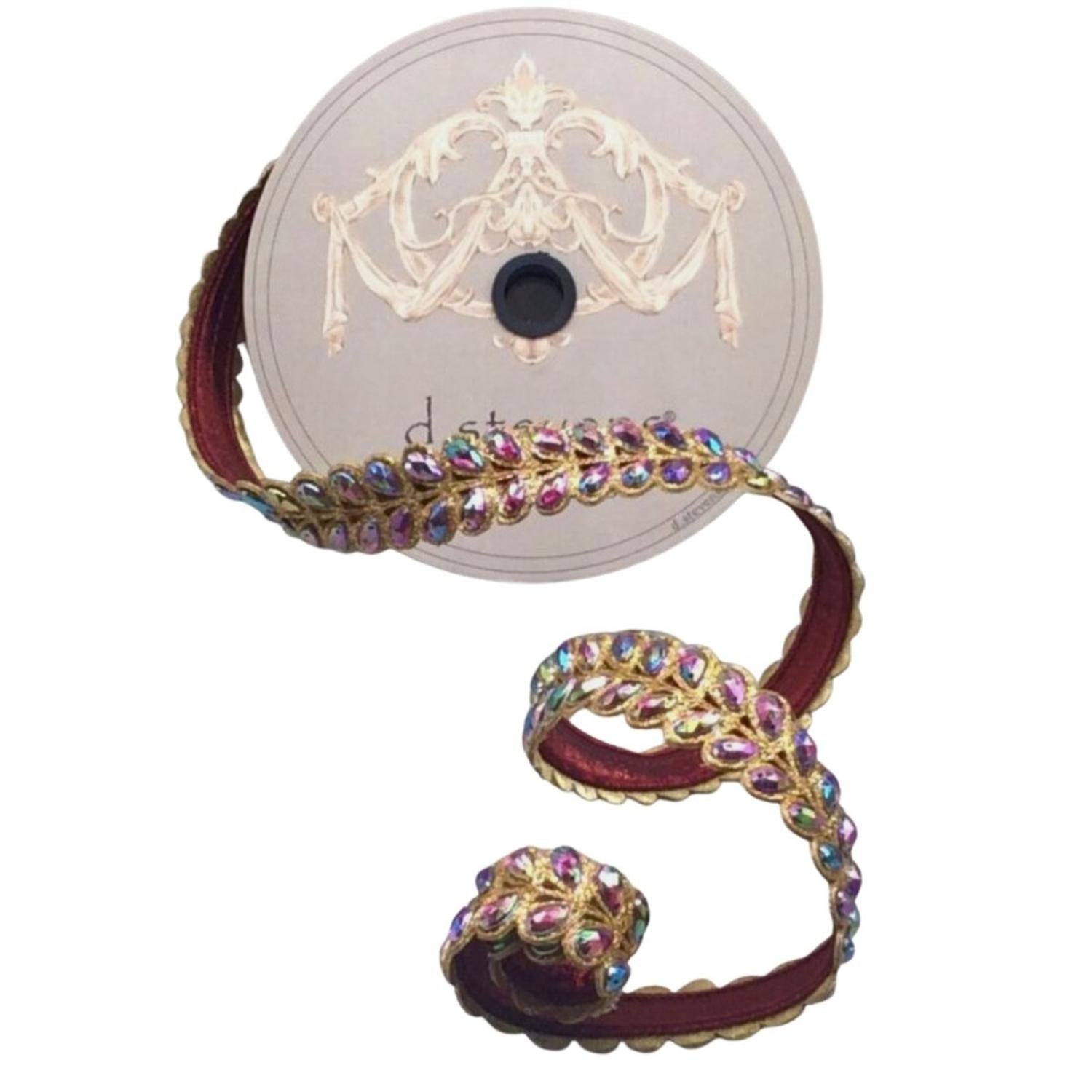 1" Jewel Aurora Leaves Ribbon: Burgundy (5 Yards)