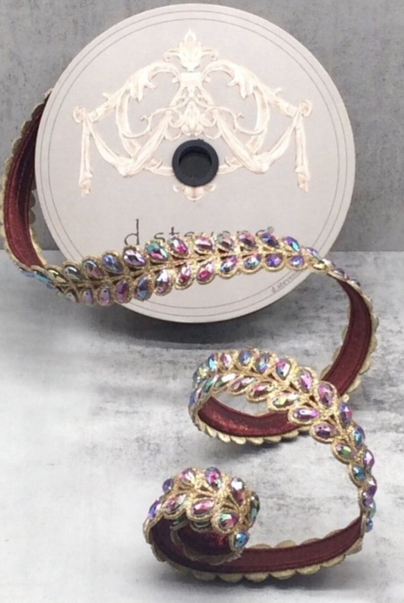 Shop For 1" Jewel Aurora Leaves Ribbon: Burgundy (5 Yards)