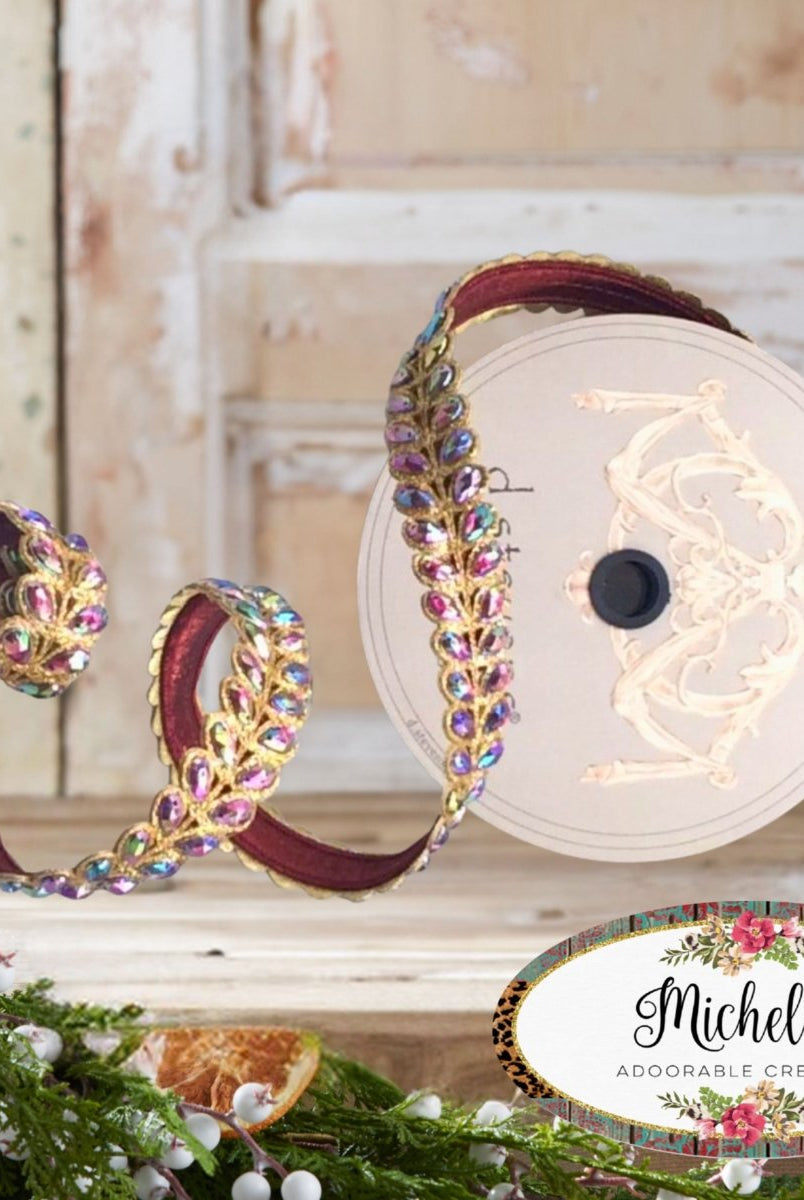 Shop For 1" Jewel Aurora Leaves Ribbon: Burgundy (5 Yards)