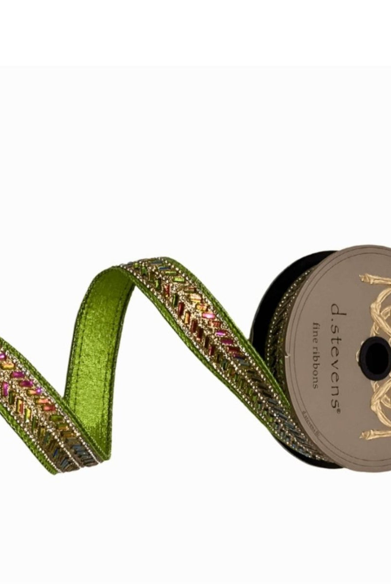 Shop For 1" Metallic Dupion Herringbone Jewel Ribbon: Lime (5 Yards)