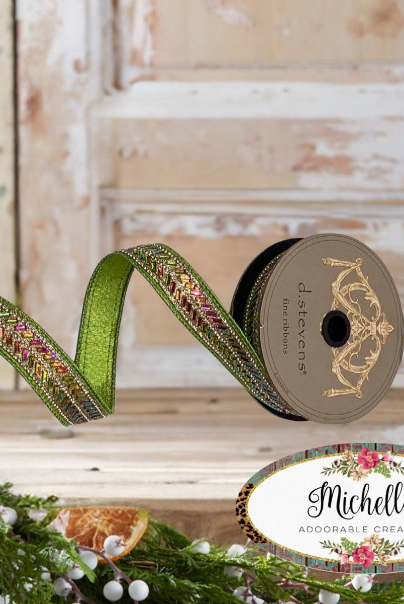 Shop For 1" Metallic Dupion Herringbone Jewel Ribbon: Lime (5 Yards)
