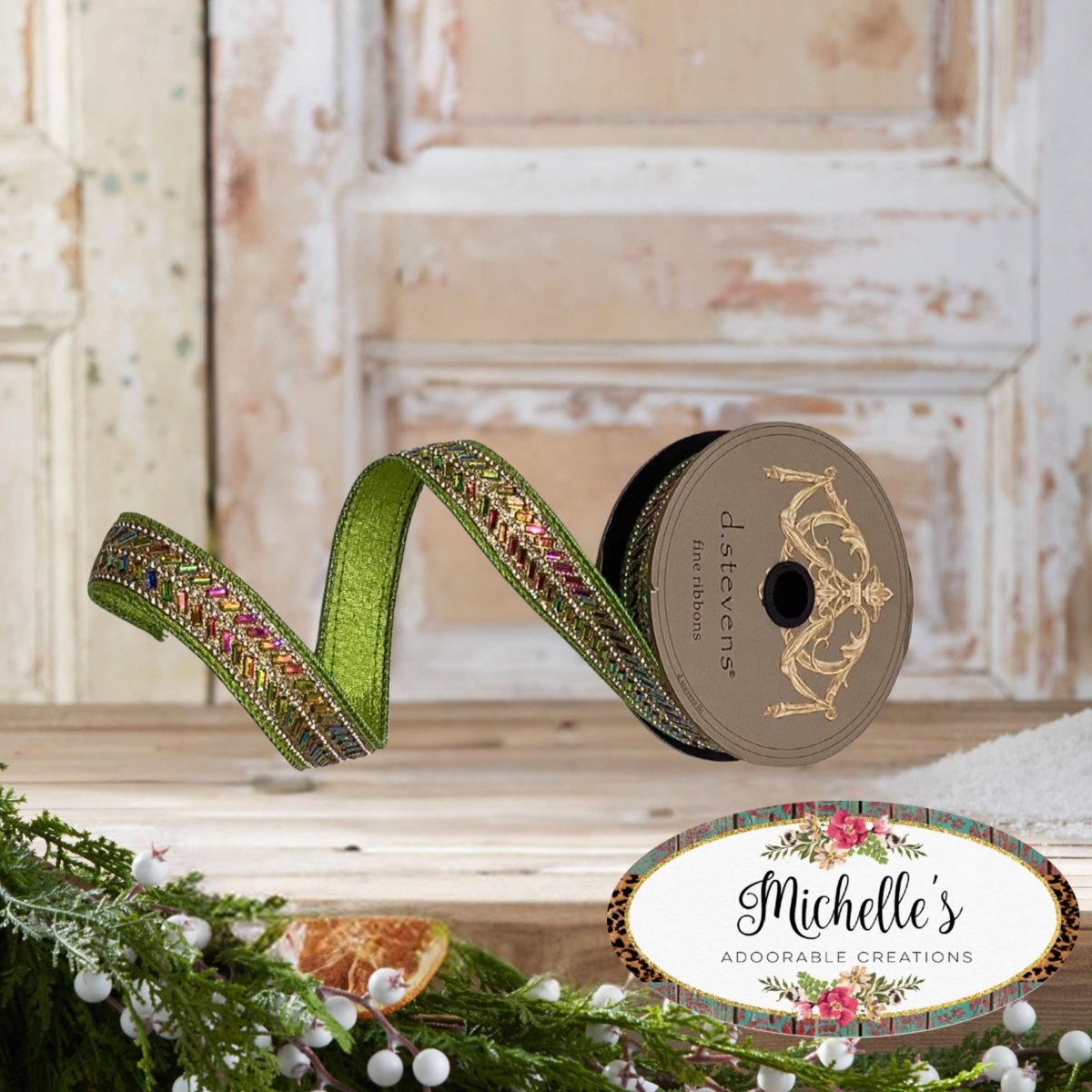 Shop For 1" Metallic Dupion Herringbone Jewel Ribbon: Lime (5 Yards)