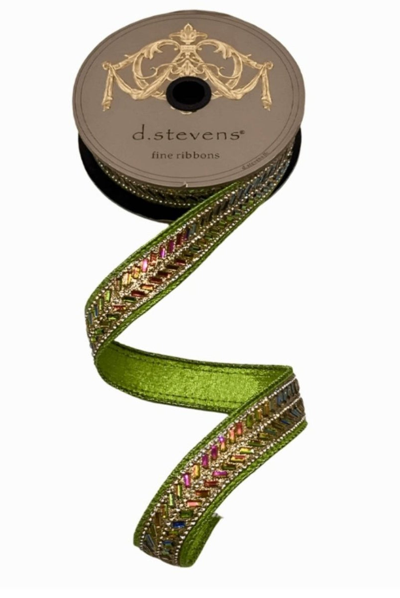 Shop For 1" Metallic Dupion Herringbone Jewel Ribbon: Lime (5 Yards)