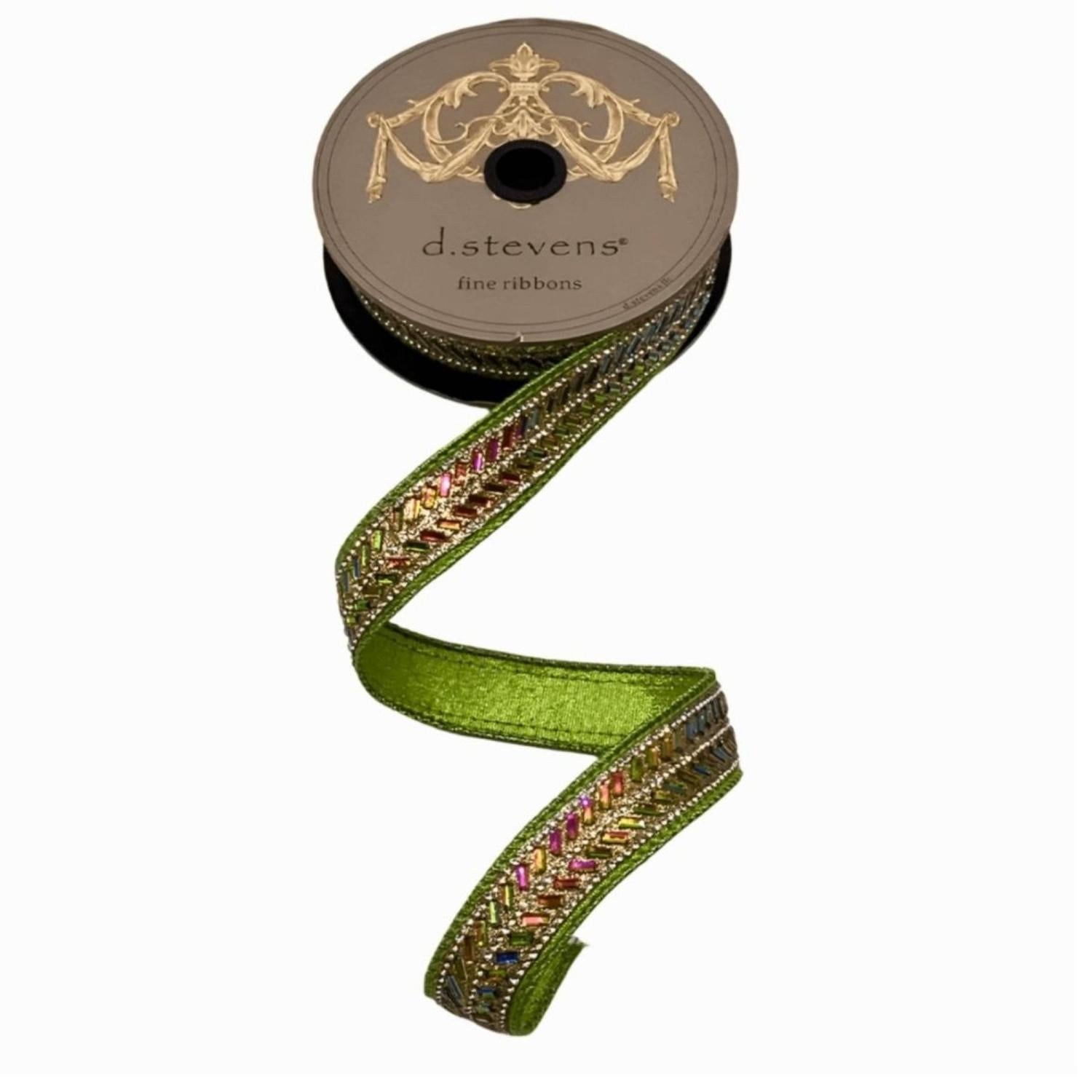 1" Metallic Dupion Herringbone Jewel Ribbon: Lime (5 Yards)