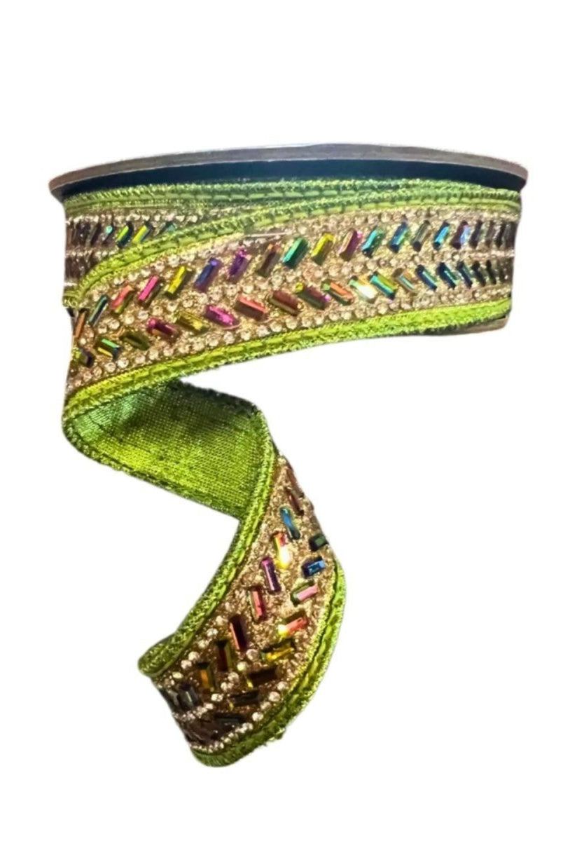 Shop For 1" Metallic Dupion Herringbone Jewel Ribbon: Lime (5 Yards)