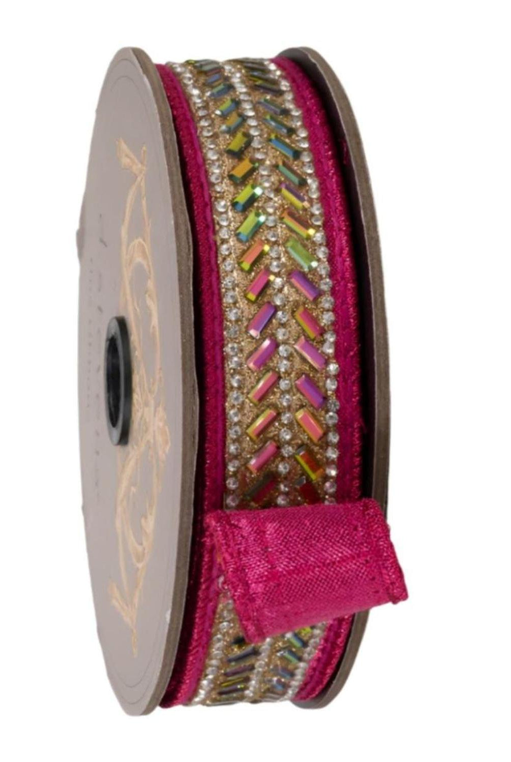 1" Metallic Dupion Herringbone Jewel Ribbon: Pink (5 Yards)