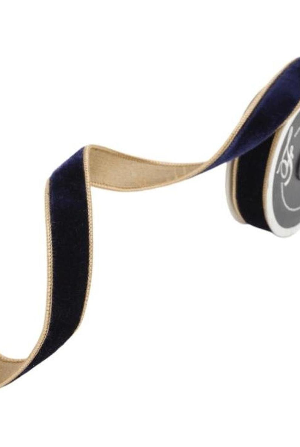 1" Two Tone Velvet Ribbon: Navy/Gold (10 Yards)