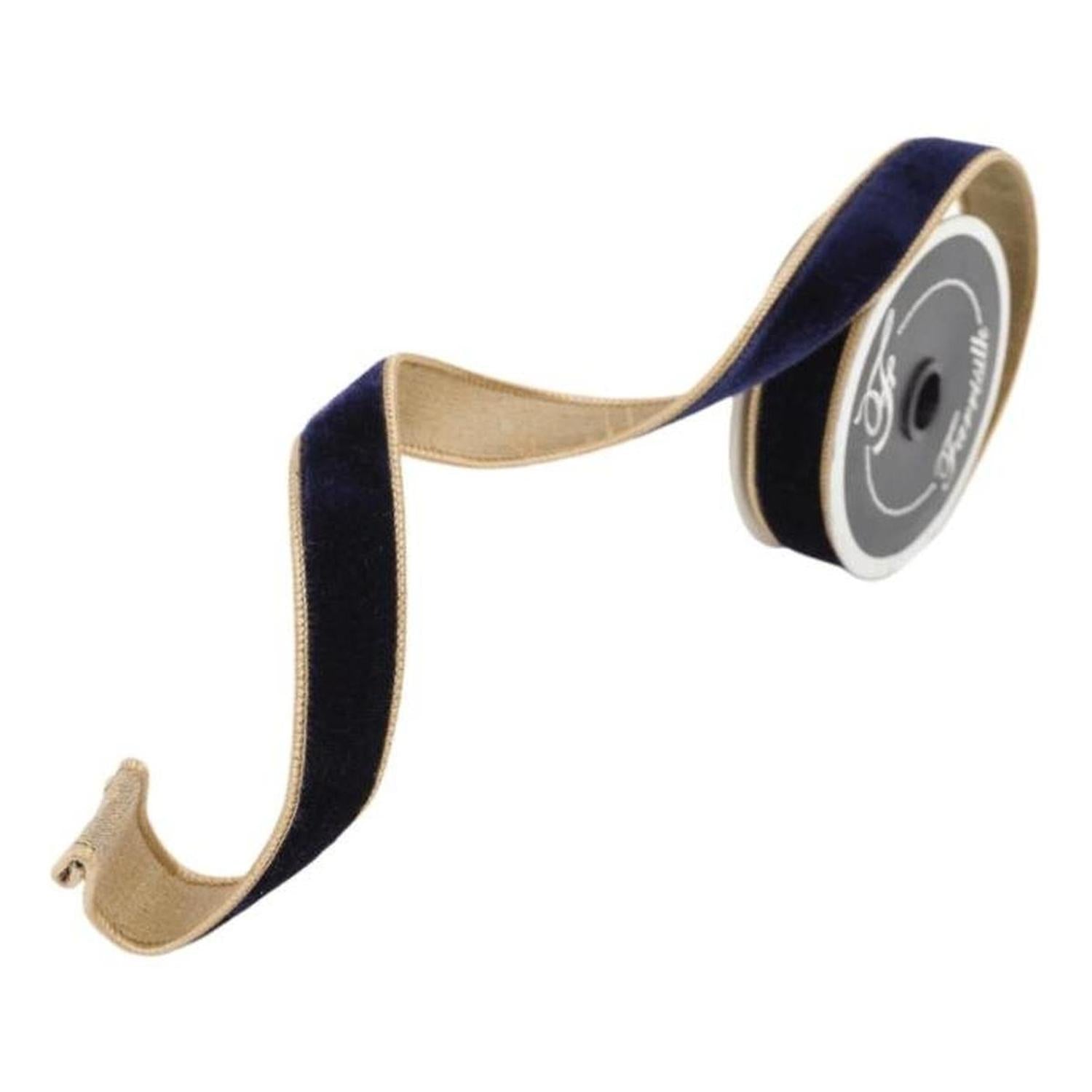 Shop For 1" Two Tone Velvet Ribbon: Navy/Gold (10 Yards)