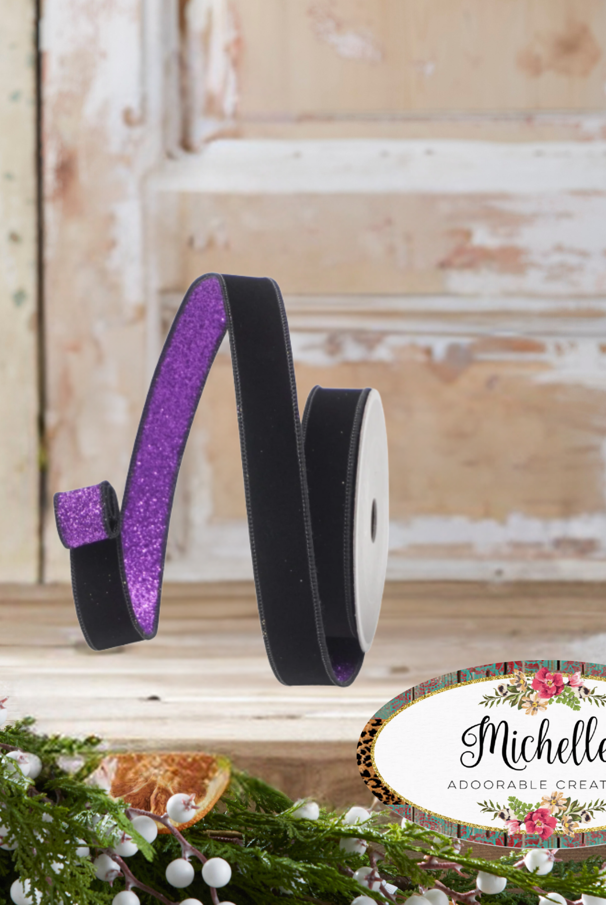 Shop For 1" Velvet Fusion Ribbon: Black/Purple (10 Yards)