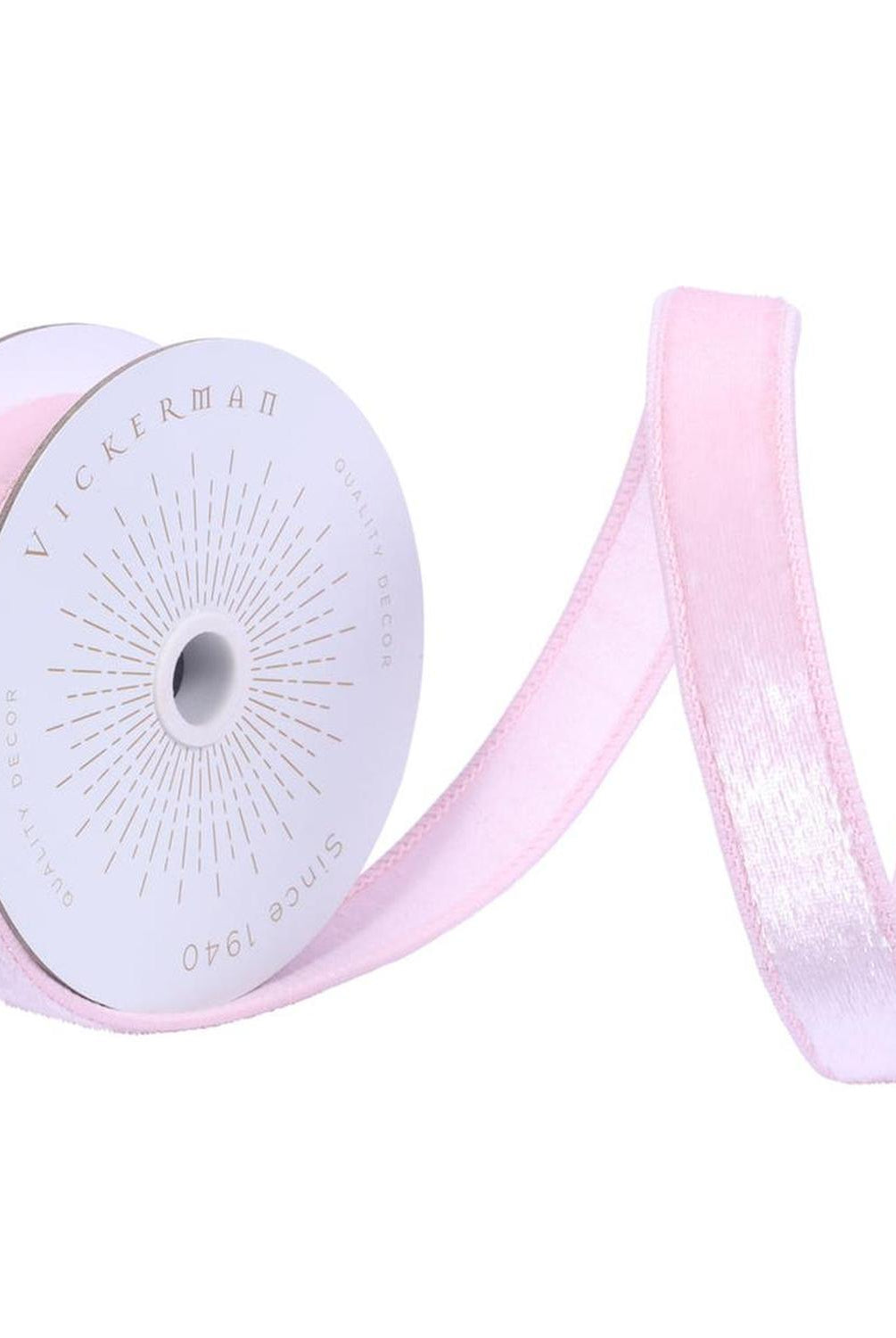 1" Velvet Luster Wired Ribbon: Light Pink (10 Yards)