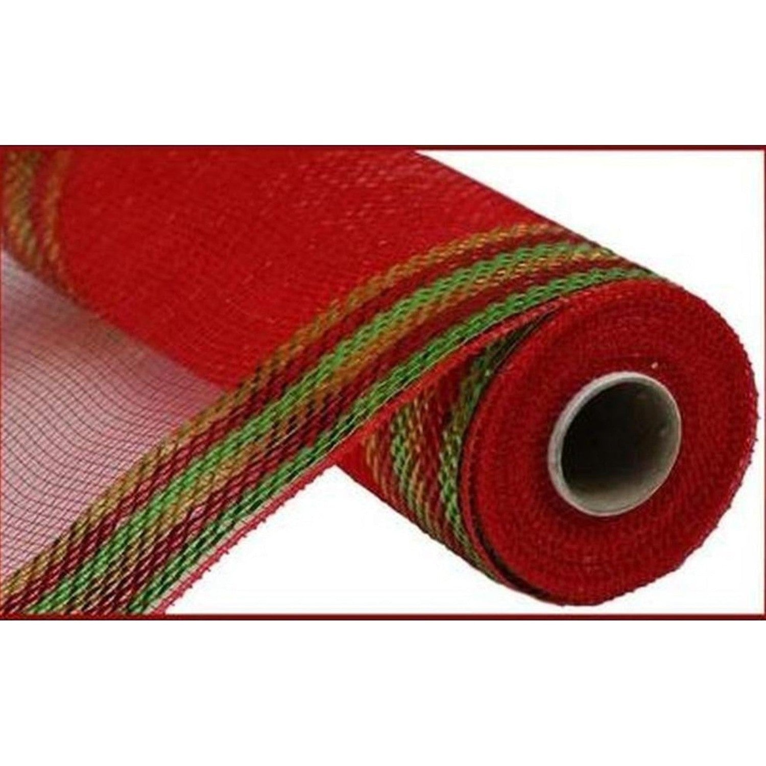 10" Border Stripe Metallic Mesh Ribbon: Red/Lime/Gold (10 Yards)