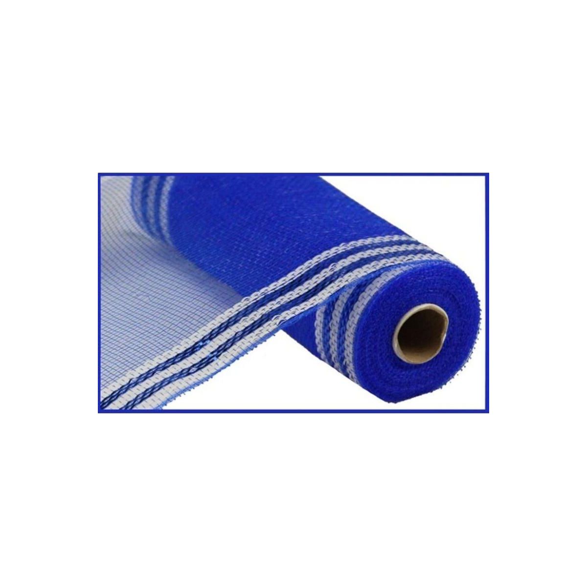 Shop For 10" Border Stripe Metallic Mesh Ribbon: Royal Blue/White (10 Yards) at Michelle's aDOORable Creations