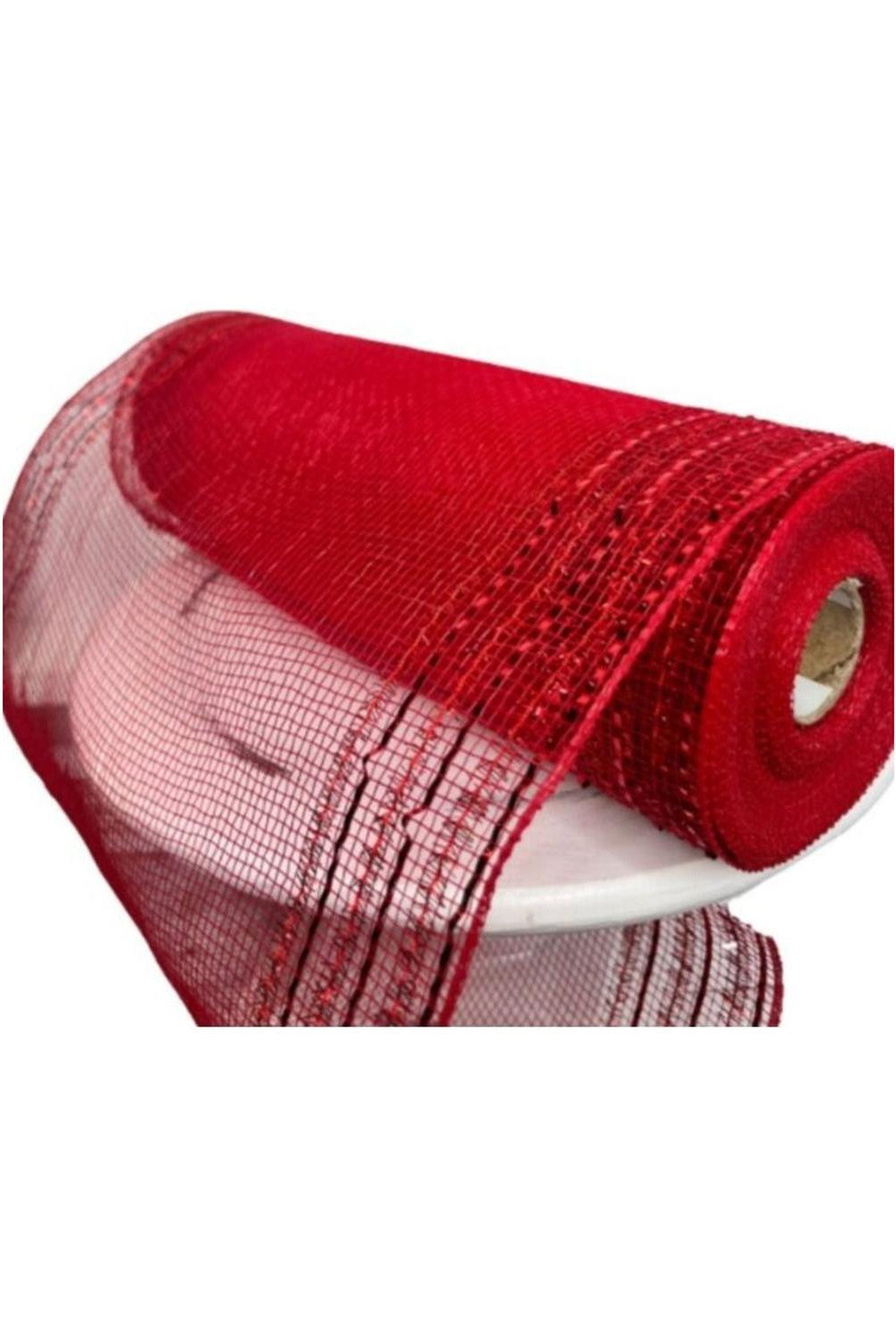 10" Border Stripe Tinsel Metallic Mesh Ribbon: Red (10 Yards)