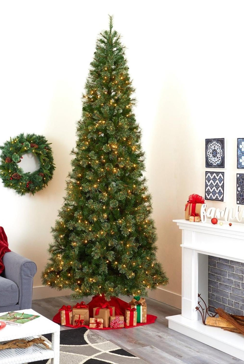 10' Cashmere Slim Artificial Christmas Tree with 750 Warm White Lights and 1908 Bendable Branches