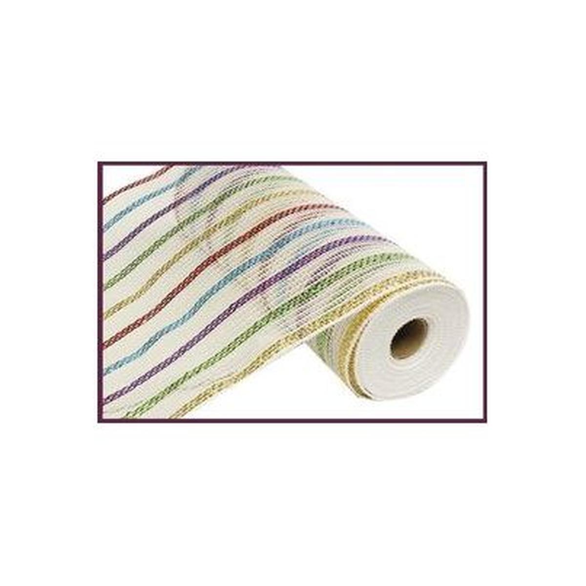 Shop For 10" Cotton Poly Deco Mesh Ribbon: White/Multi (10 Yards) at Michelle's aDOORable Creations