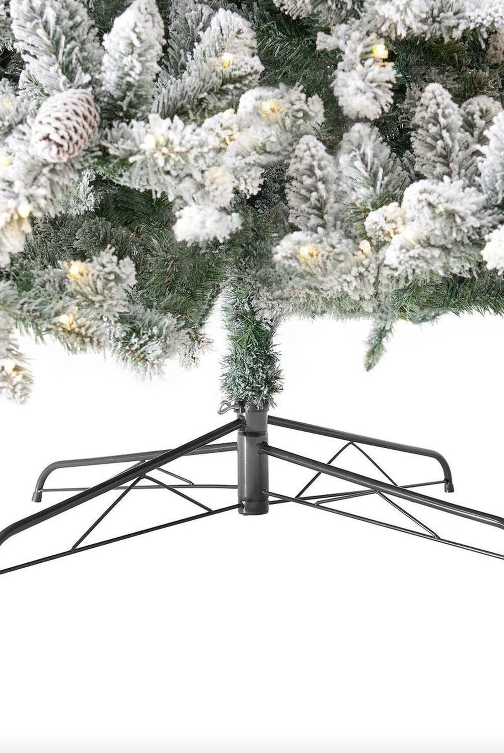 10’ Flocked Livingston Fir Artificial Christmas Tree with Pine Cones, 750 Clear Warm LED Lights and 2424 Bendable Branches