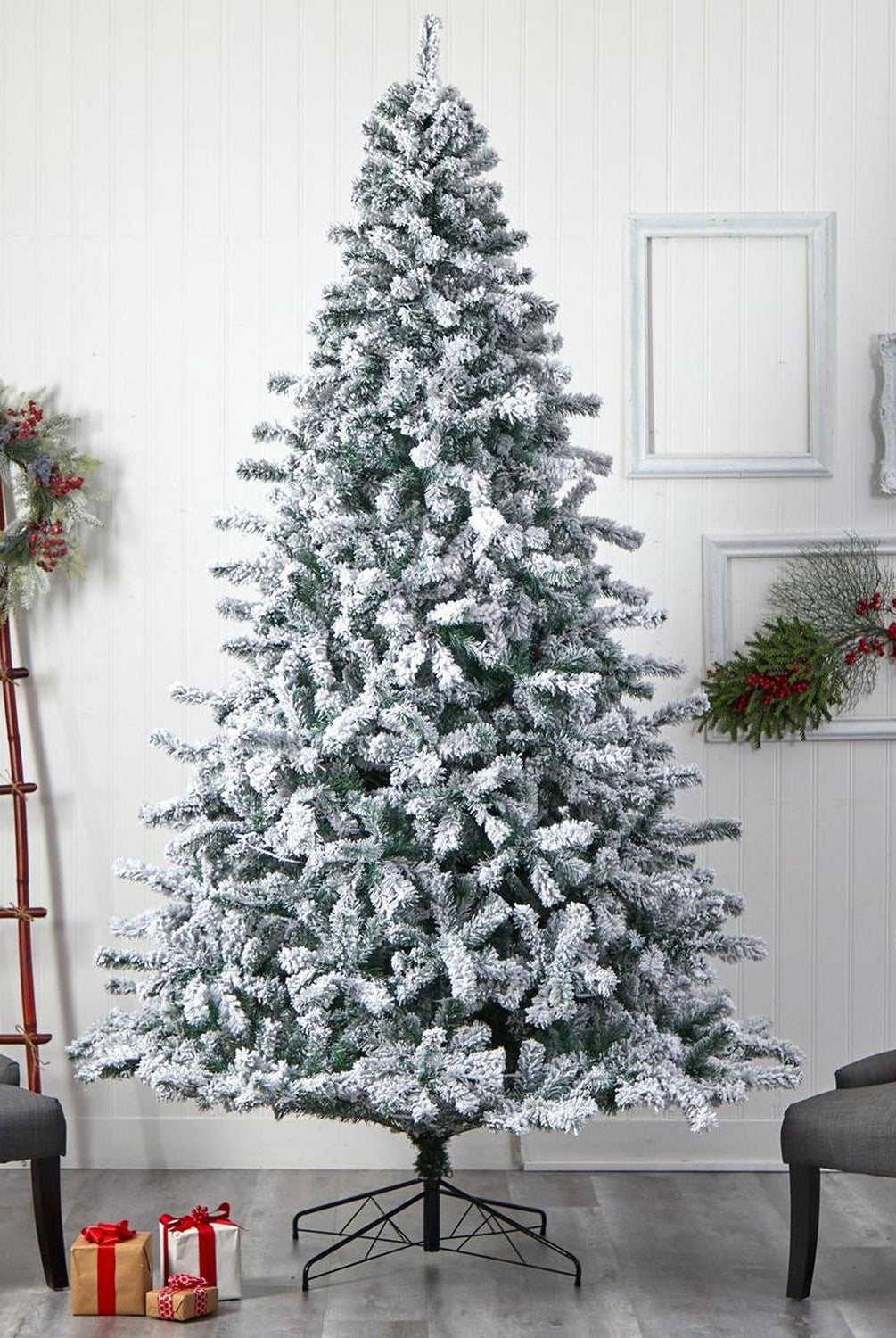 10' Flocked Rock Springs Spruce Christmas Tree with 800 LED Lights and 1880 Bendable Branches